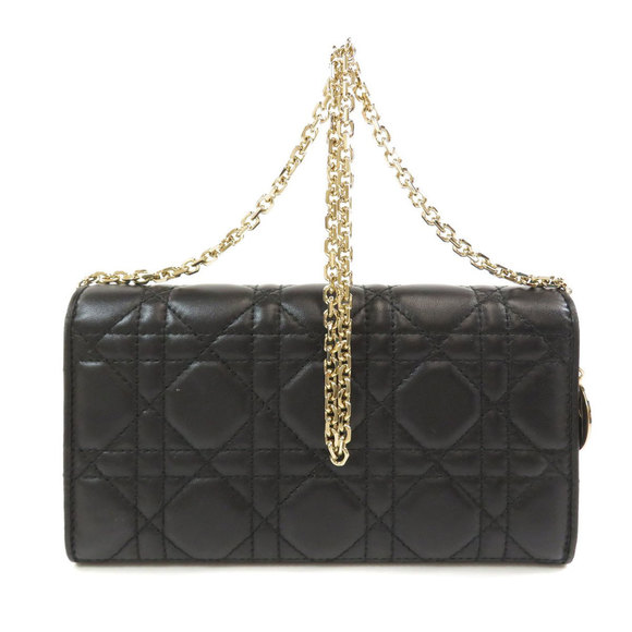 Christian Dior Logo Metal Fittings Chain Long Wallet Coin Purse Leather - Picture 2 of 10